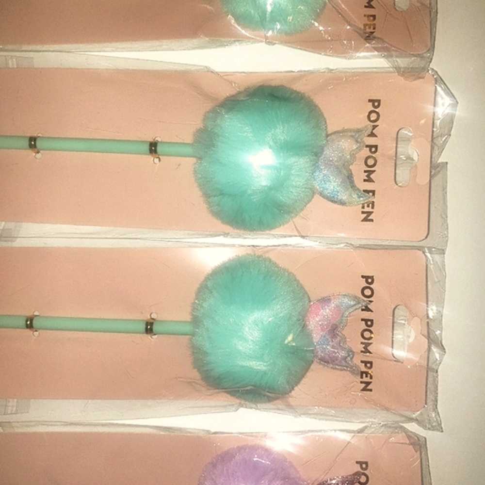 Set of 4 Mermaid Birthday Favor Furball topped pens